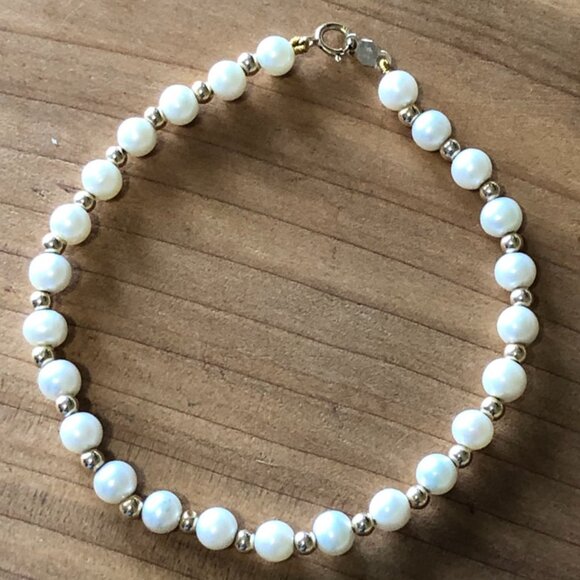 14k Gold Bead & Pearl Beaded Bracelet - Picture 1 of 3